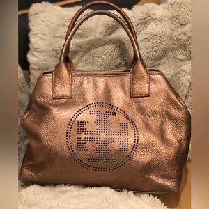 Tory Burch Copper-Color Leather Handbag Purse Satchel
